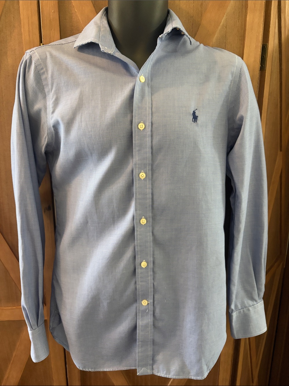 POLO RALPH LAUREN Slim Fit Easy Care Dress Shirt - Blue Micro-Check SIZE 14 1/2”